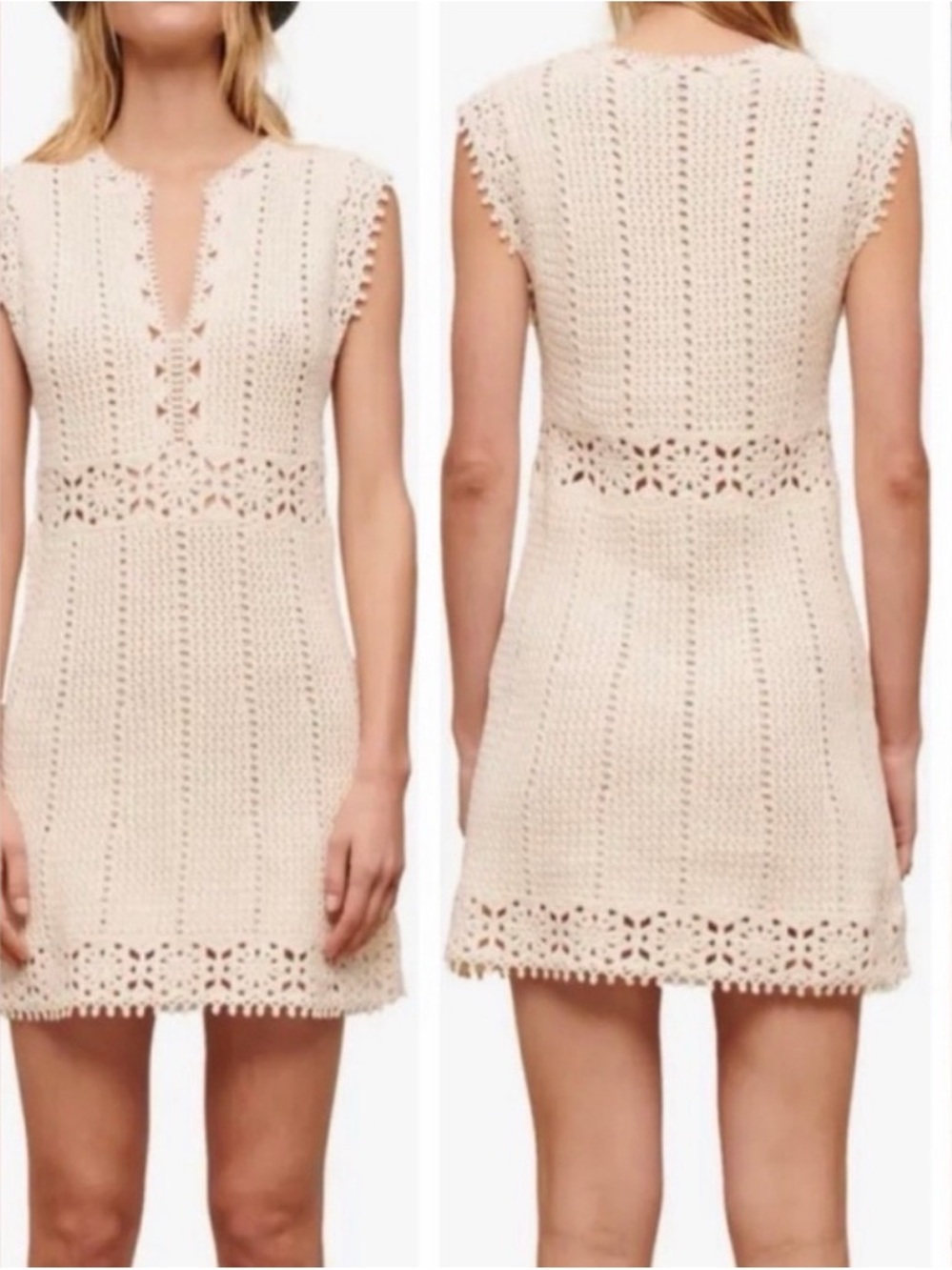 Maje Cream Crochet Mini Dress